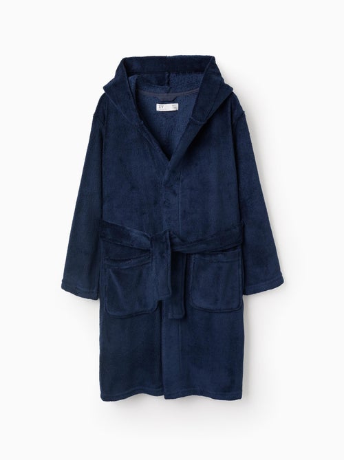 Fleece kamerjas met capuchon en ceintuur - Kiabi