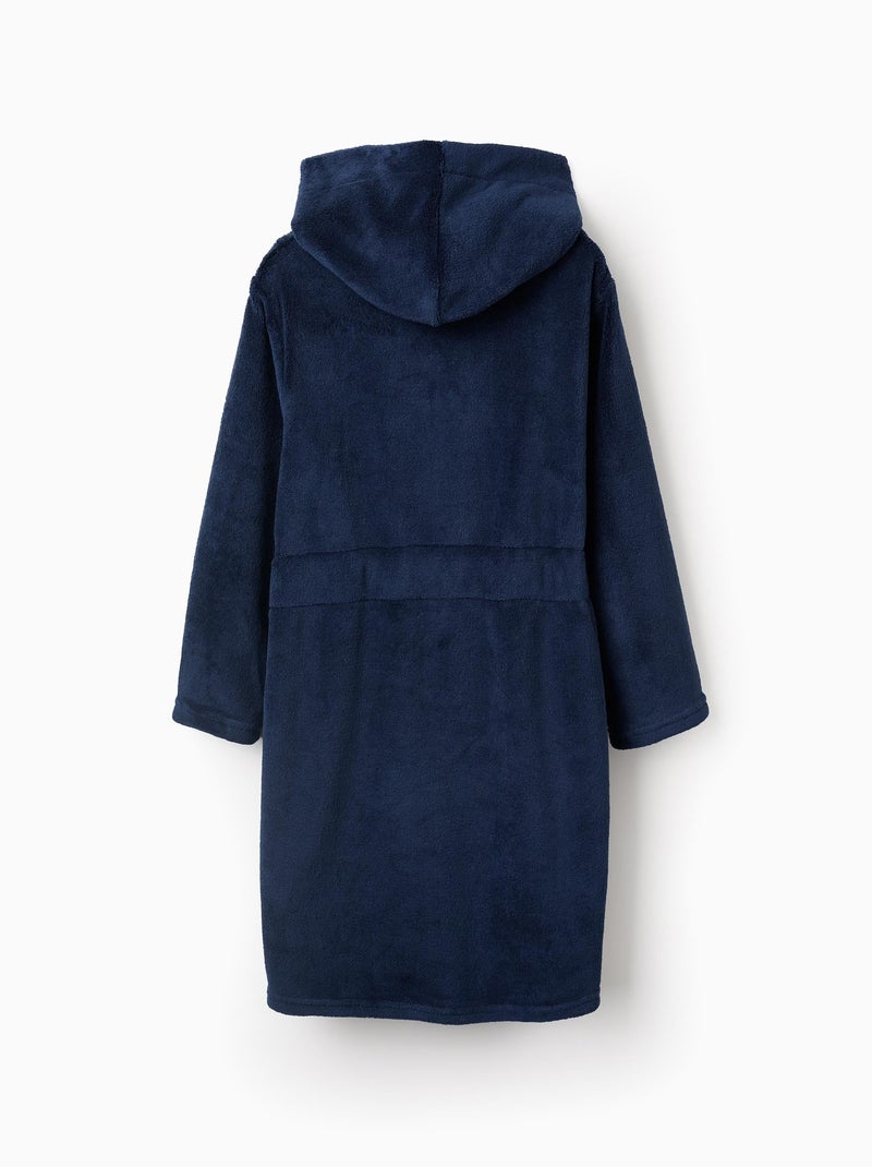 Fleece kamerjas met capuchon en ceintuur Donkerblauw - Kiabi