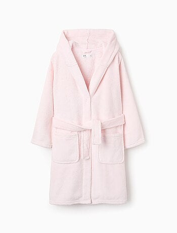Fleece kamerjas met capuchon en ceintuur