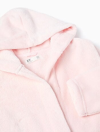 Fleece kamerjas met capuchon en ceintuur