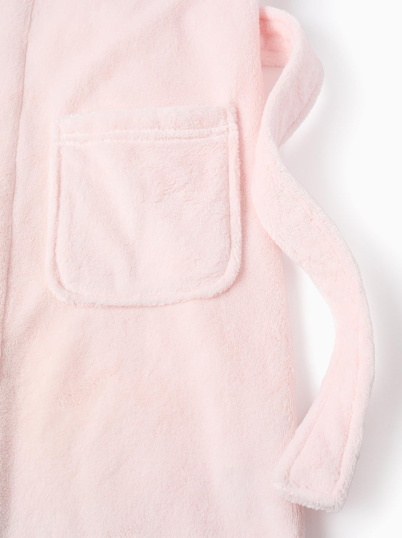 Fleece kamerjas met capuchon en ceintuur Lichtroze - Kiabi