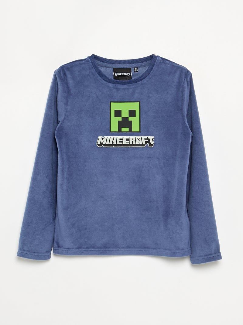 Fleece pyjama 'Minecraft' 2-delig - T-shirt met lange mouwen + broek Blauw - Kiabi