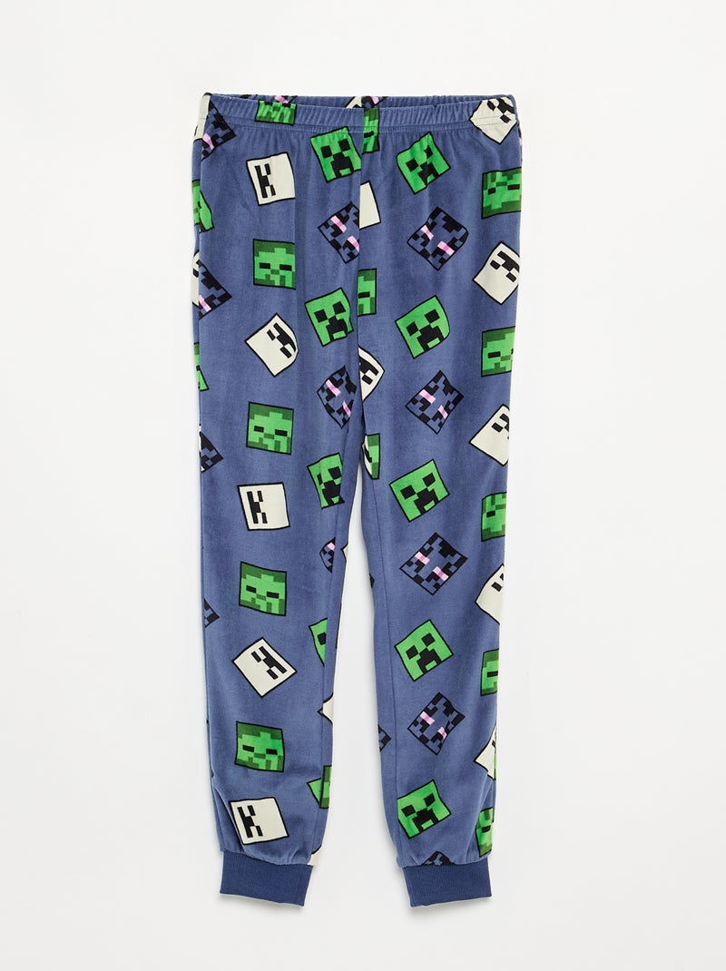 Fleece pyjama 'Minecraft' 2-delig - T-shirt met lange mouwen + broek Blauw - Kiabi