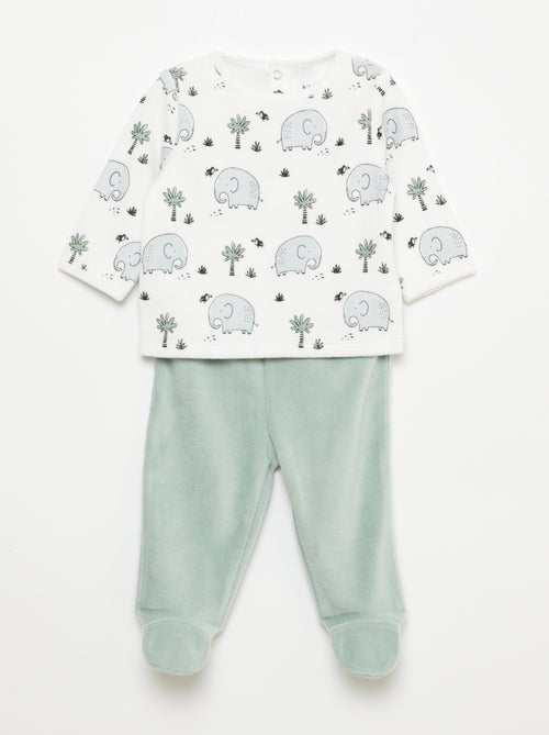 Fleece pyjamaset met voetjes - 2 stuks - Kiabi