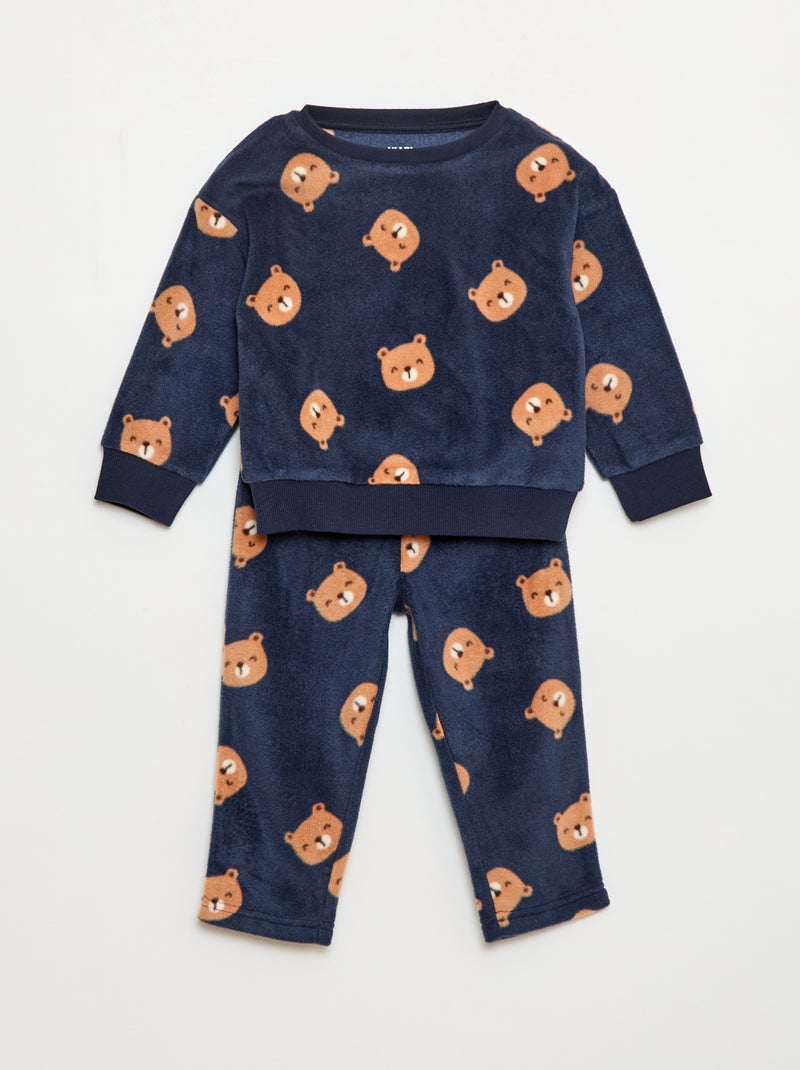 Fleece pyjamasetje - Top + broek Blauw - Kiabi
