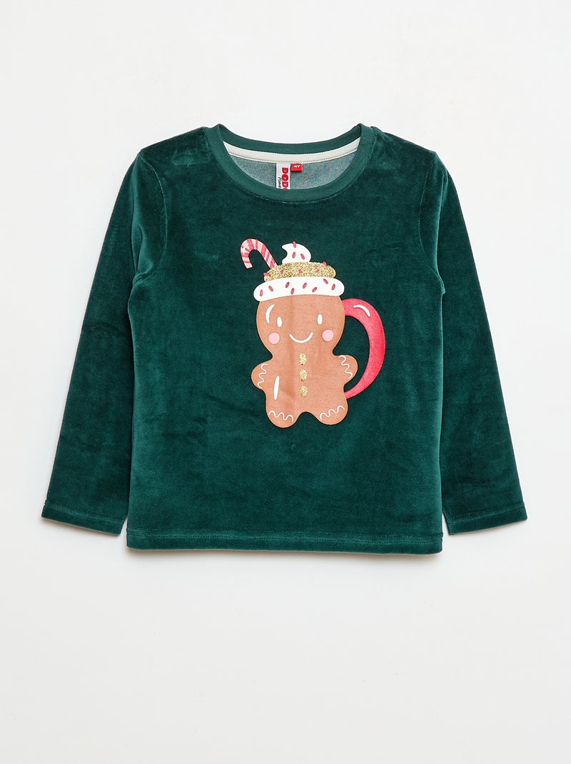 Fleece pyjamasetje in kerstthema - T-shirt + broek - 2-delig Groen - Kiabi