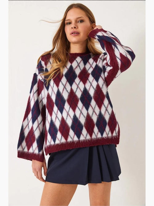 Fleece ruitpatroon split brei trui lucci - Kiabi Fleece ruitpatroon split brei trui lucci - Kiabi