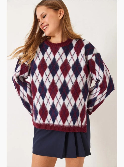 Fleece ruitpatroon split brei trui lucci - Kiabi Fleece ruitpatroon split brei trui lucci - Kiabi