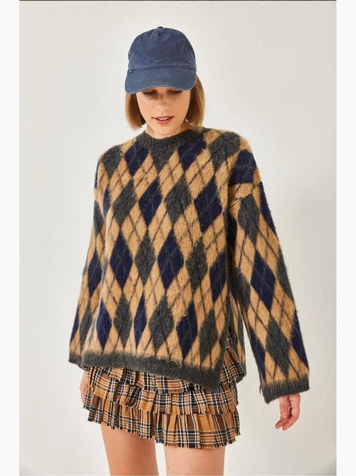 Fleece ruitpatroon split brei trui lucci - Kiabi Fleece ruitpatroon split brei trui lucci - Kiabi