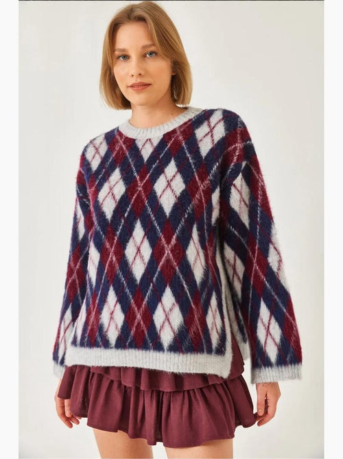 Fleece ruitpatroon split brei trui lucci - Kiabi Fleece ruitpatroon split brei trui lucci - Kiabi