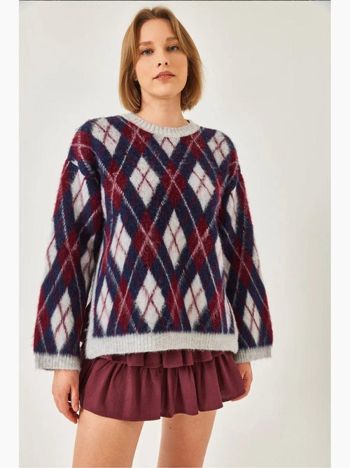 Fleece ruitpatroon split brei trui lucci - Kiabi Fleece ruitpatroon split brei trui lucci - Kiabi
