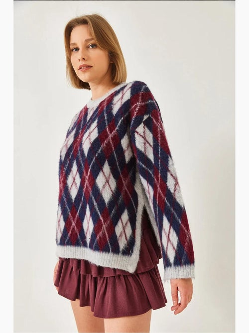 Fleece ruitpatroon split brei trui lucci - Kiabi Fleece ruitpatroon split brei trui lucci - Kiabi