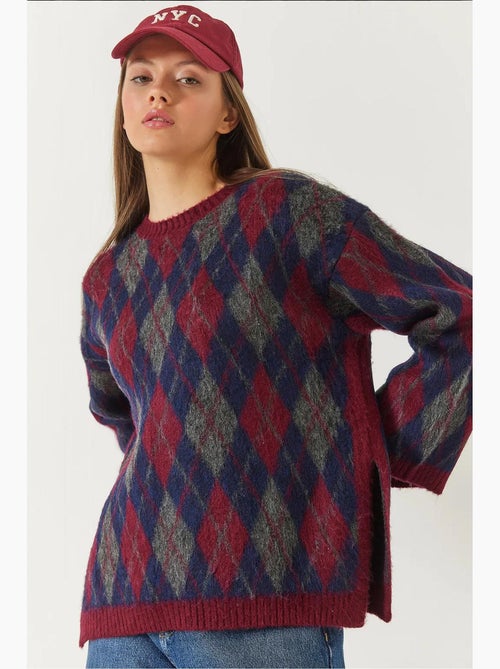 Fleece ruitpatroon split brei trui lucci - Kiabi Fleece ruitpatroon split brei trui lucci - Kiabi