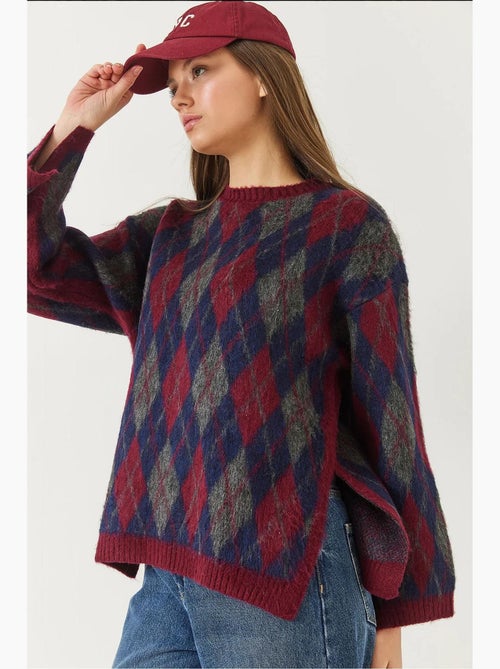 Fleece ruitpatroon split brei trui lucci - Kiabi Fleece ruitpatroon split brei trui lucci - Kiabi