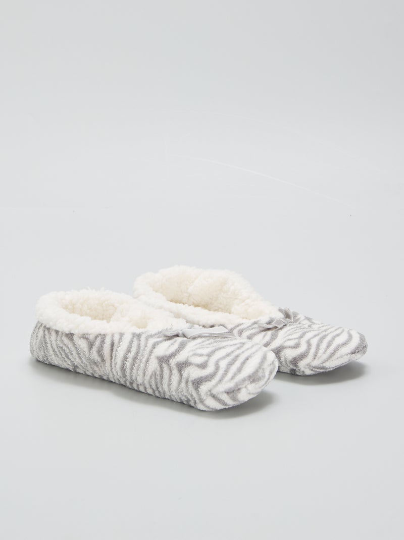 Fleece sloffen met luipaardprint GRIJS - Kiabi