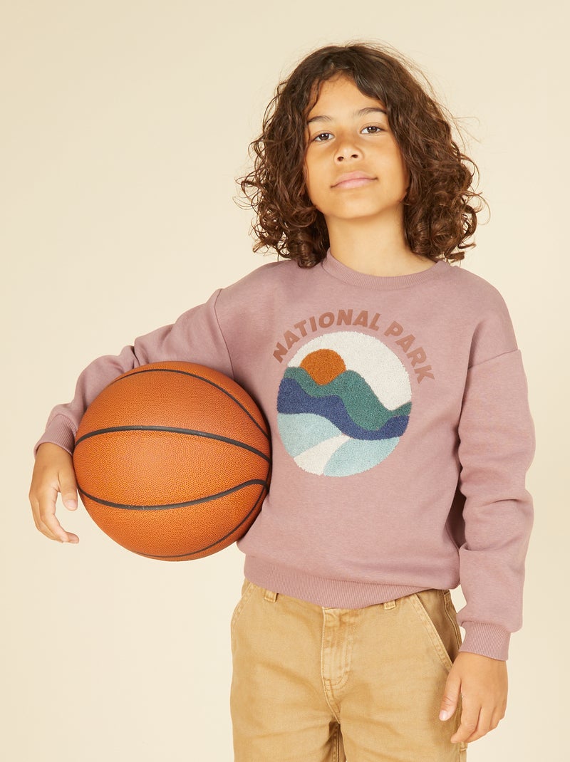 Fleece sweater met applicatie in bouclé Paars - Kiabi