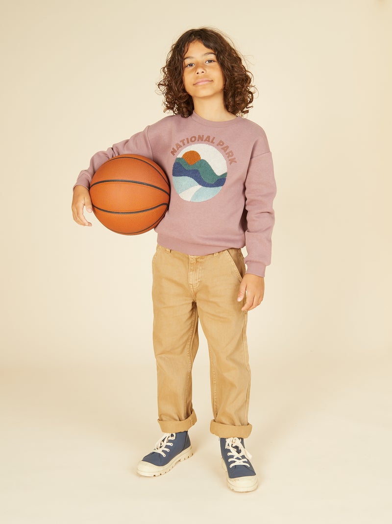 Fleece sweater met applicatie in bouclé Paars - Kiabi