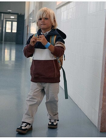 Fleece sweatshirt met capuchon met colour block