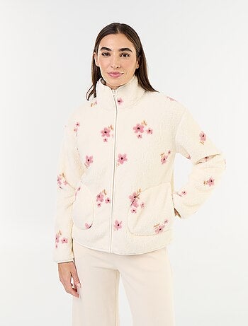 Fleece top met rits en motief