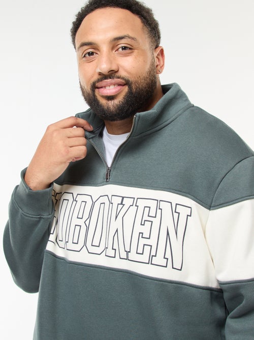 Fleece trui met schipperskraag en colorblock - Kiabi