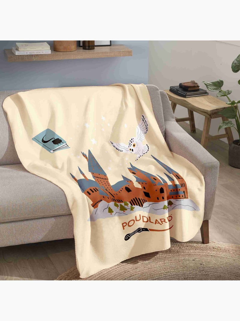 Fleecedeken bedrukt 100% polyester, harry potter hedwige school Beige - Kiabi