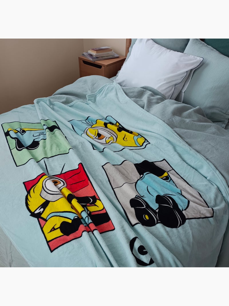 Fleecedeken bedrukt extra zachte 100% polyester, minions oups Blauw - Kiabi