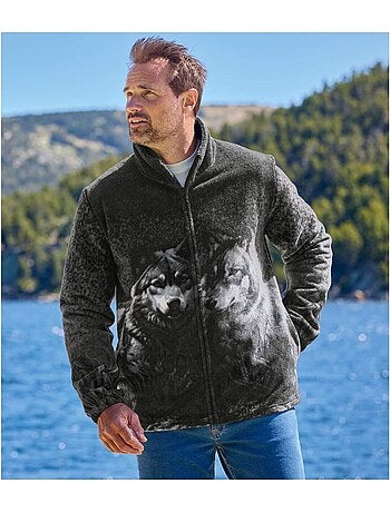 Fleecevest met wolvenprint - atlas for men