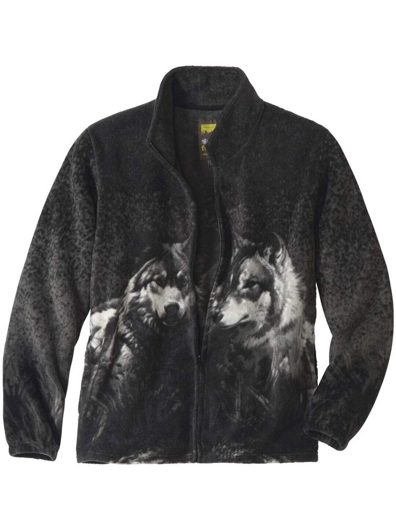 Fleecevest met wolvenprint - ATLAS FOR MEN Zwart - Kiabi