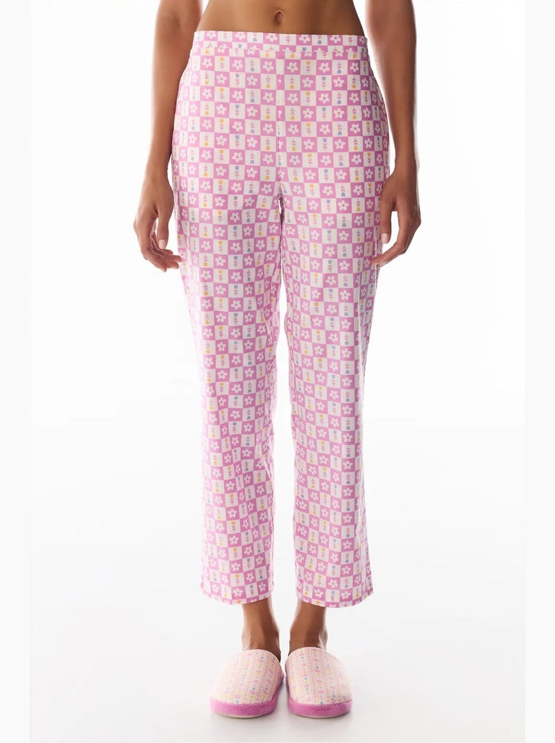 Flora met bloemenprint pyjamabroek penti Roze/Wit - Kiabi
