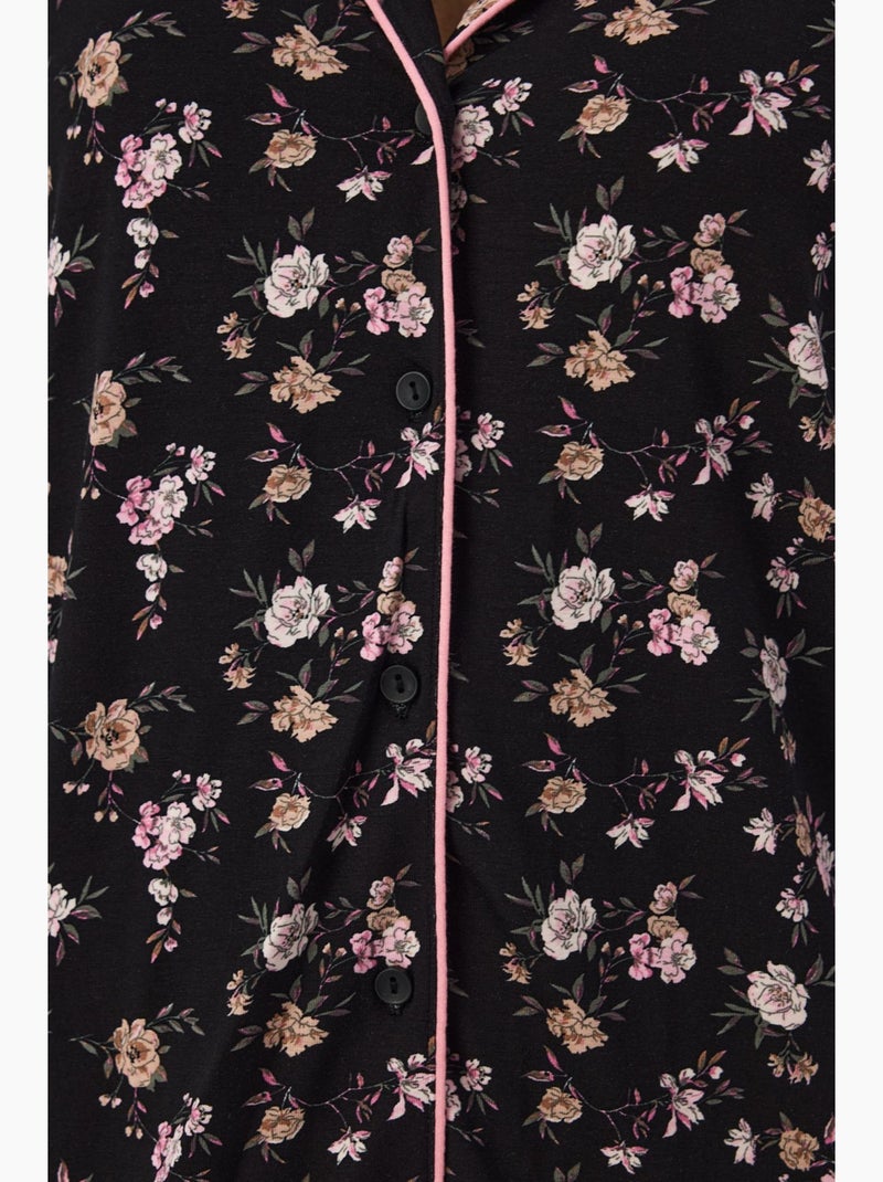 Floral dream pyjamaset met overhemd en broek, lange mouwen penti Zwart Wit - Kiabi
