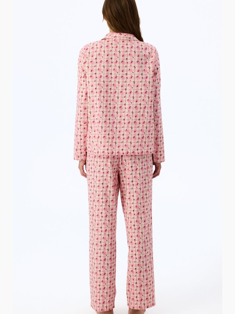 Floral garden geruite pyjamaset met shirt en broek, lange mouwen penti Rood/Roze - Kiabi