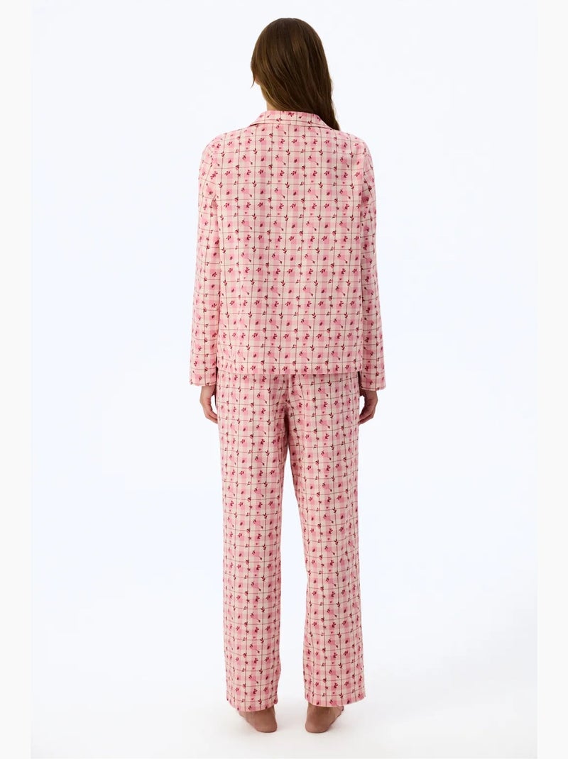 Floral garden geruite pyjamaset met shirt en broek, lange mouwen penti Rood/Roze - Kiabi