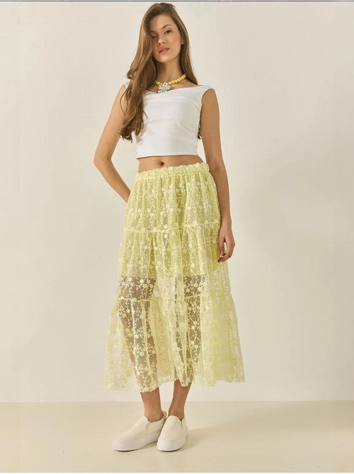 Floral lace korte gevoerde ruffle hoge taille lange rok lucci - Kiabi