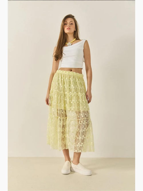 Floral lace korte gevoerde ruffle hoge taille lange rok lucci - Kiabi