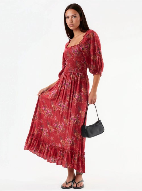 Floral midi-jurk met vierkante kraag busem - Kiabi Floral midi-jurk met vierkante kraag busem - Kiabi