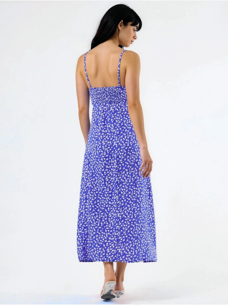 Floral midi slip-jurk met hartvormige hals busem Electrisch blauw - Kiabi