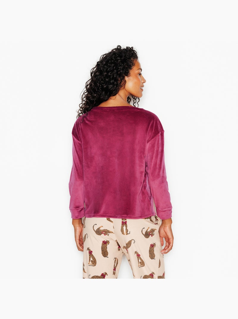 Fluffy t-shirt lange mouwen fluweel bordeaux Bordeaux - Kiabi