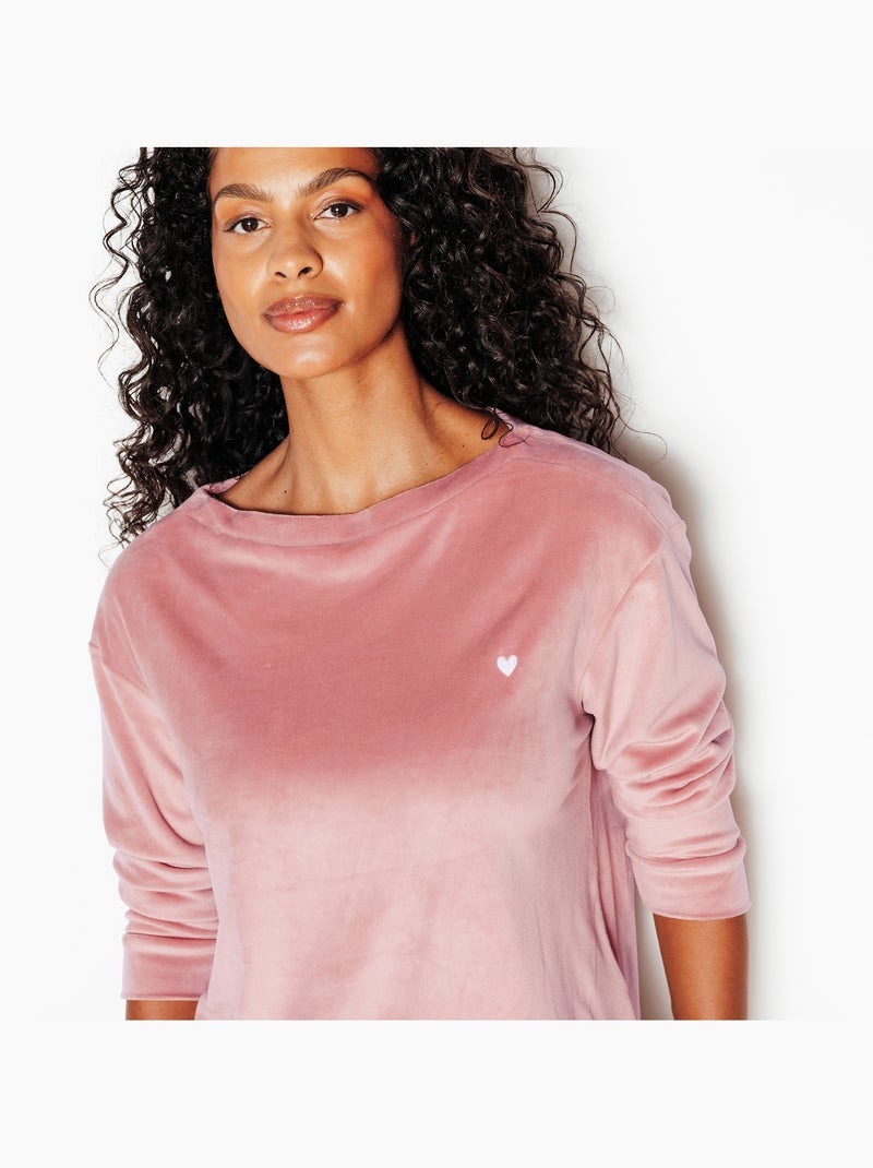Fluffy t-shirt lange mouwen fluweel roze Roze - Kiabi