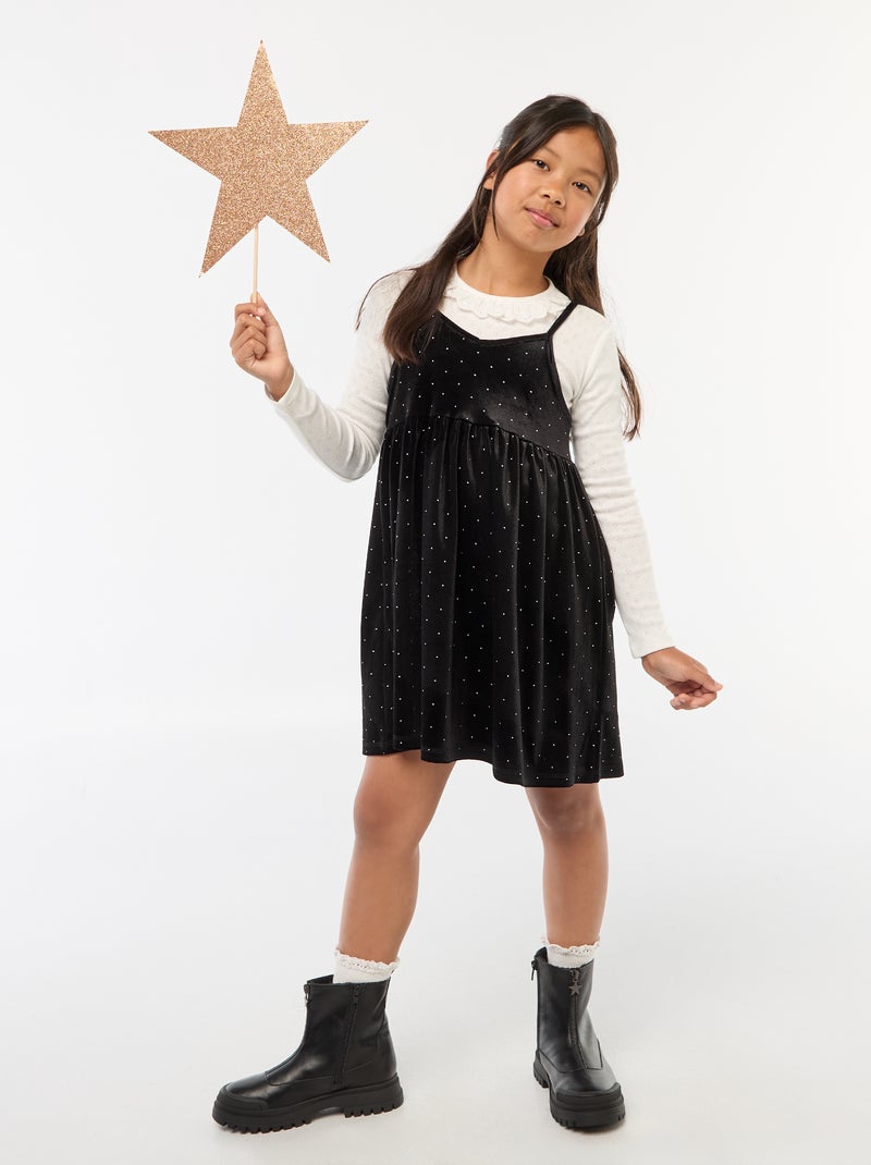 Fluwelen 2-in-1-jurk met stras Zwart - Kiabi