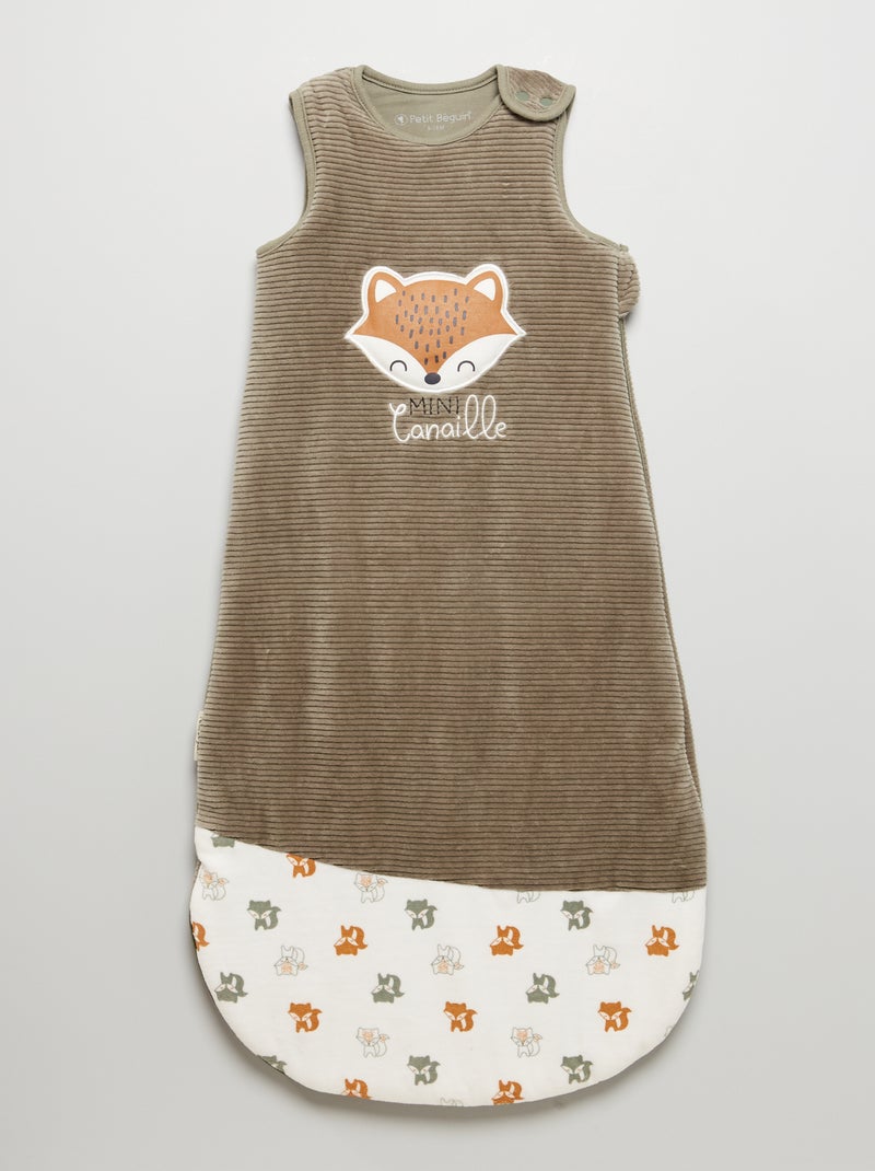 Fluwelen babyslaapzak van 'Petit Béguin' - TOG 3 khaki / wit - Kiabi