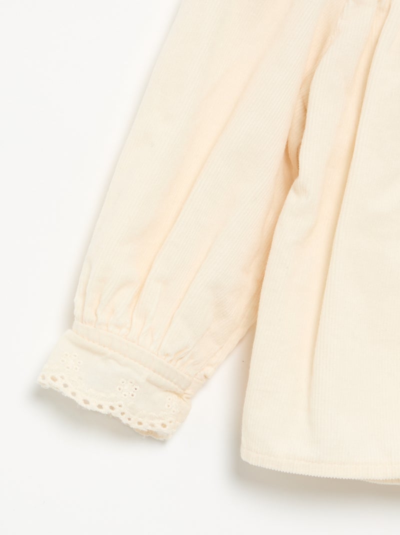 Fluwelen blouse met geborduurde manchetten Wit - Kiabi