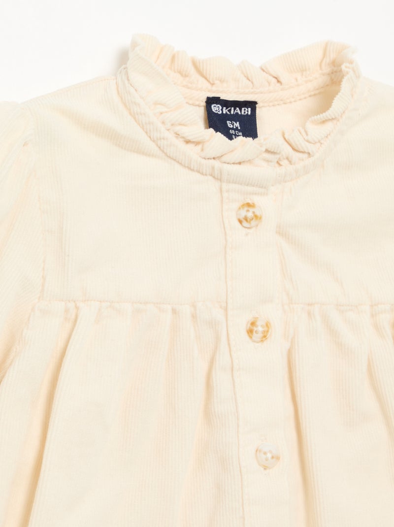 Fluwelen blouse met geborduurde manchetten Wit - Kiabi