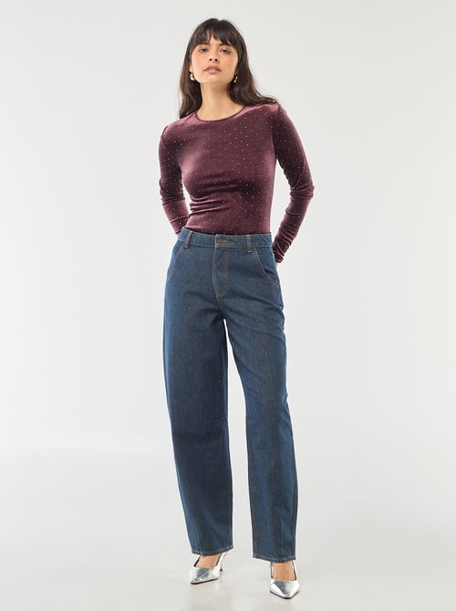 Fluwelen body met lange mouwen en stras - Kiabi