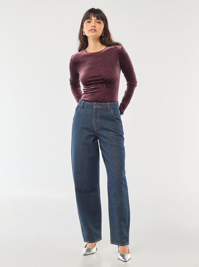 Fluwelen body met lange mouwen en stras Paars - Kiabi