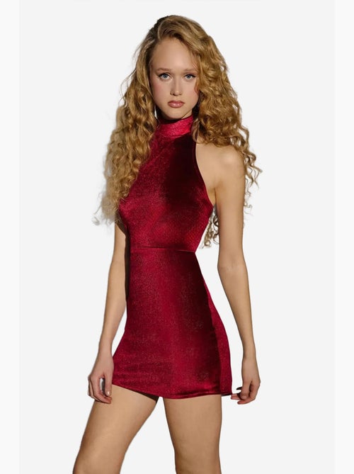 Fluwelen bodycon mini-jurk met halterkraag hiccup - Kiabi