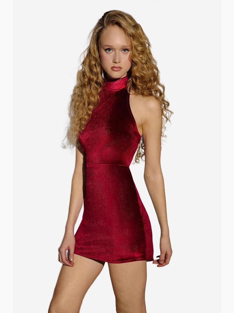 Fluwelen bodycon mini-jurk met halterkraag hiccup Rood - Kiabi