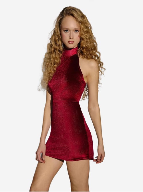 Fluwelen bodycon mini-jurk met halterkraag hiccup - Kiabi