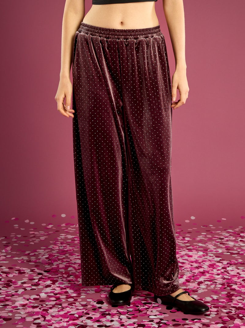 Fluwelen broek met stras Paars - Kiabi
