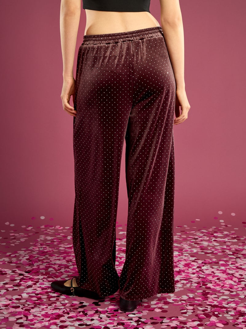 Fluwelen broek met stras Paars - Kiabi