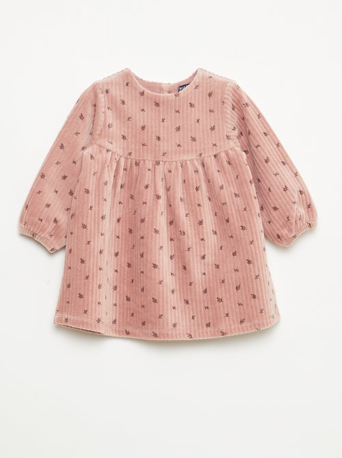 Fluwelen jurk met lange mouwen en motief - Kiabi